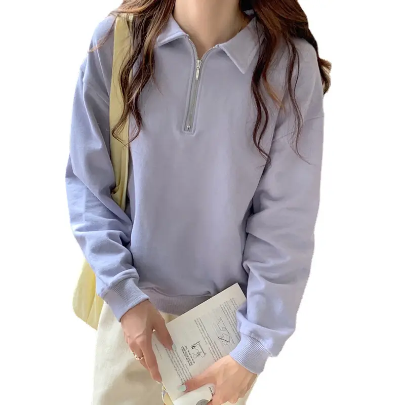 Women 2023 Light Blue Polo Sweatshirt Long Sleeve - Image 9