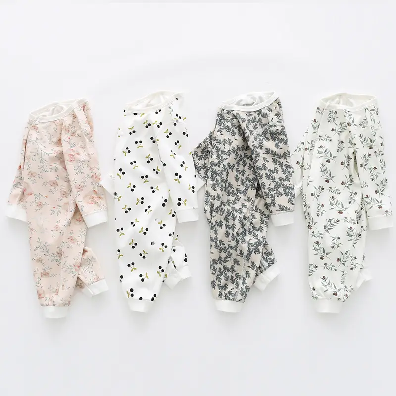 Baby Floral Jumpsuit White Cotton Newborn Spring Autumn - Image 6