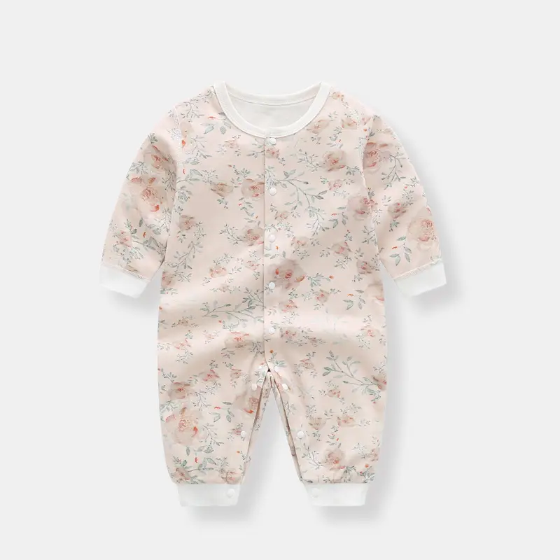 Baby Floral Jumpsuit White Cotton Newborn Spring Autumn - Image 2