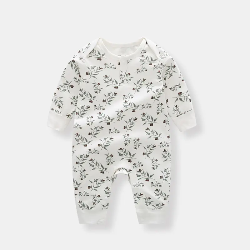 Baby Floral Jumpsuit White Cotton Newborn Spring Autumn - Image 3