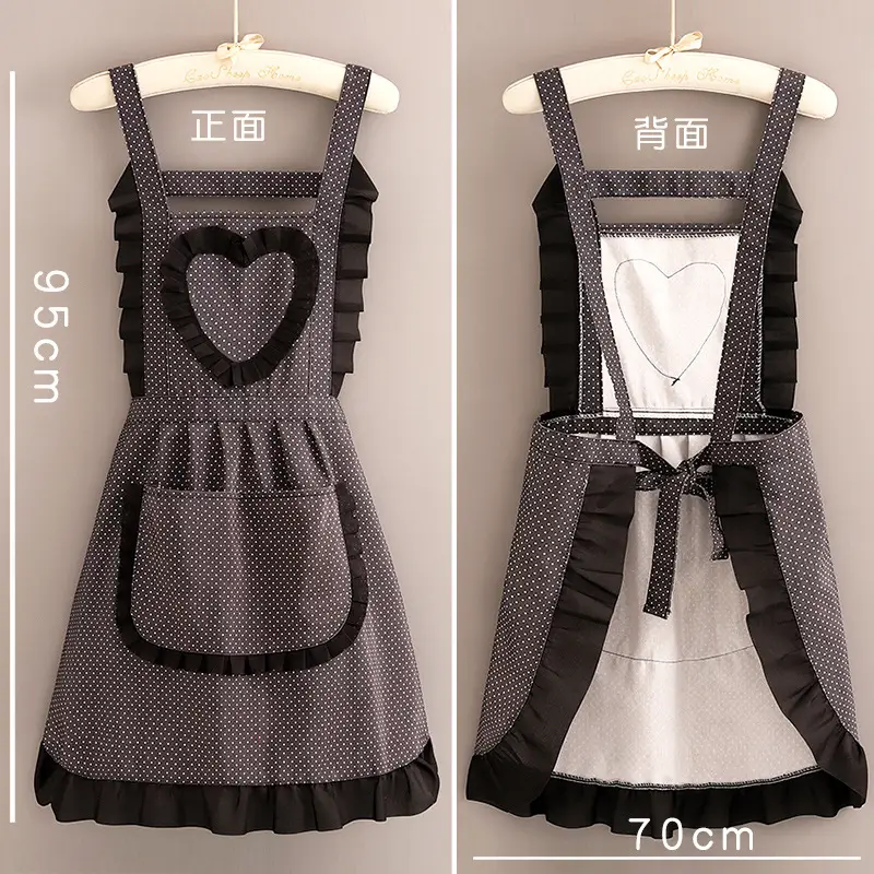 Women's Heart Print Kitchen Apron Black Beige