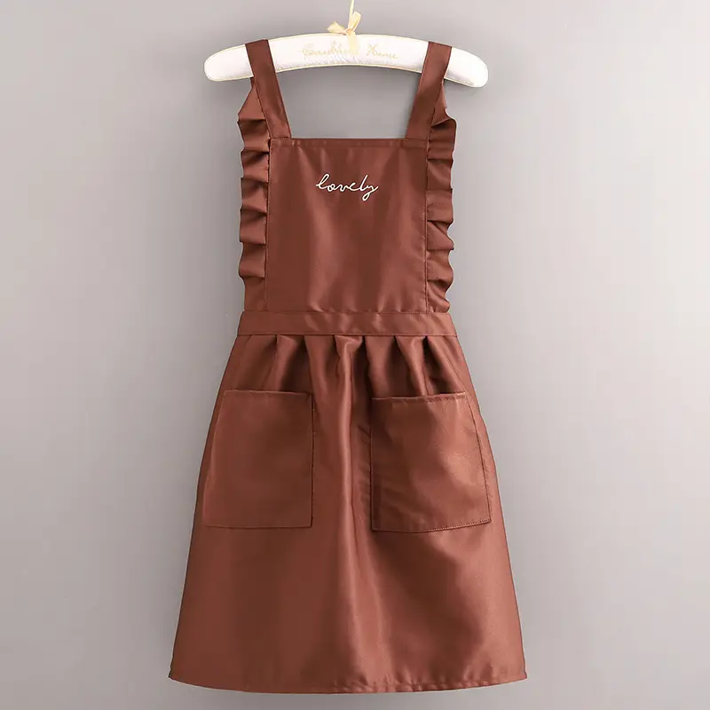 Women's Heart Print Kitchen Apron Black Beige