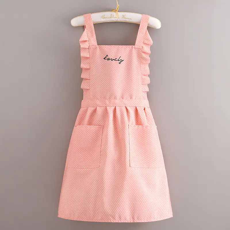 Women's Heart Print Kitchen Apron Black Beige