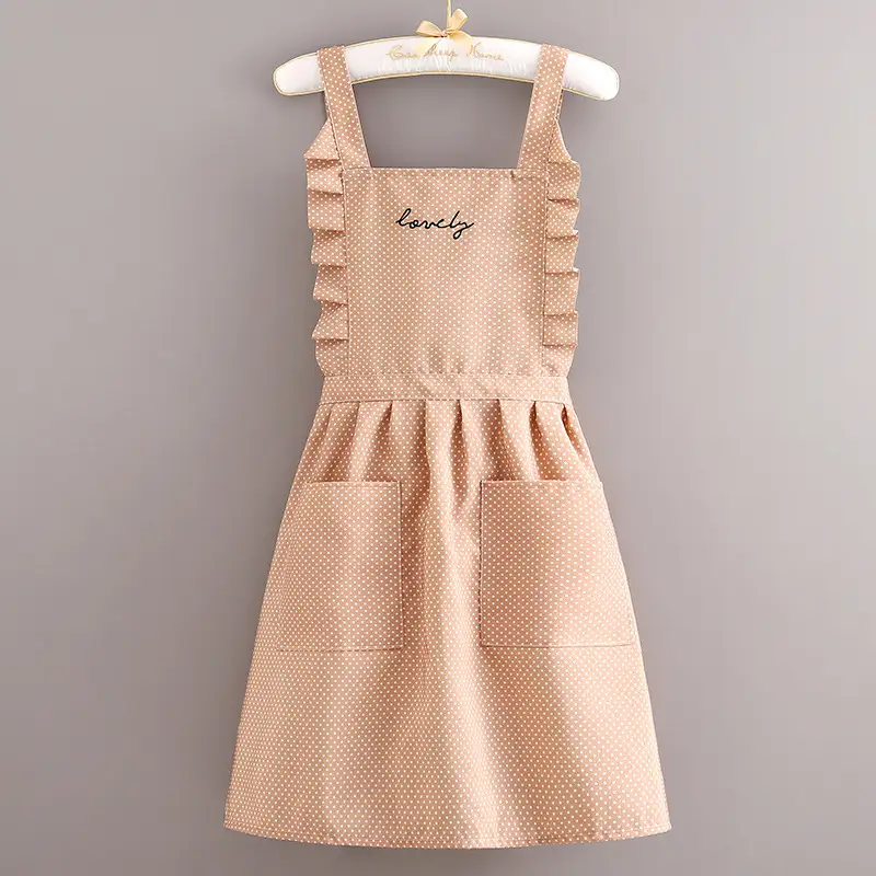 Women's Heart Print Kitchen Apron Black Beige