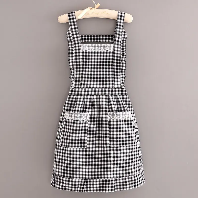 Women's Heart Print Kitchen Apron Black Beige
