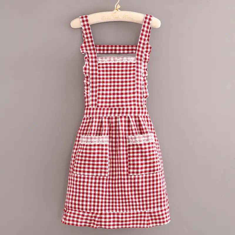 Women's Heart Print Kitchen Apron Black Beige