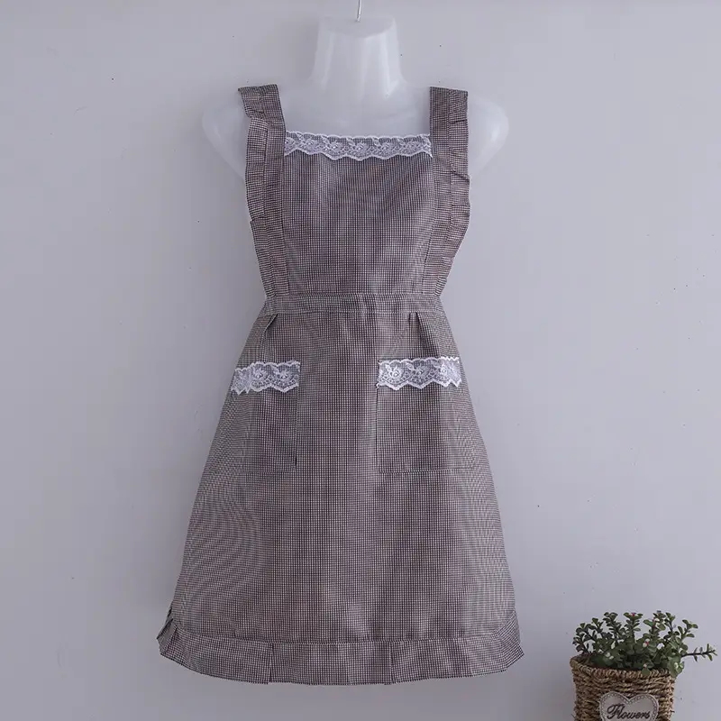 Women's Heart Print Kitchen Apron Black Beige