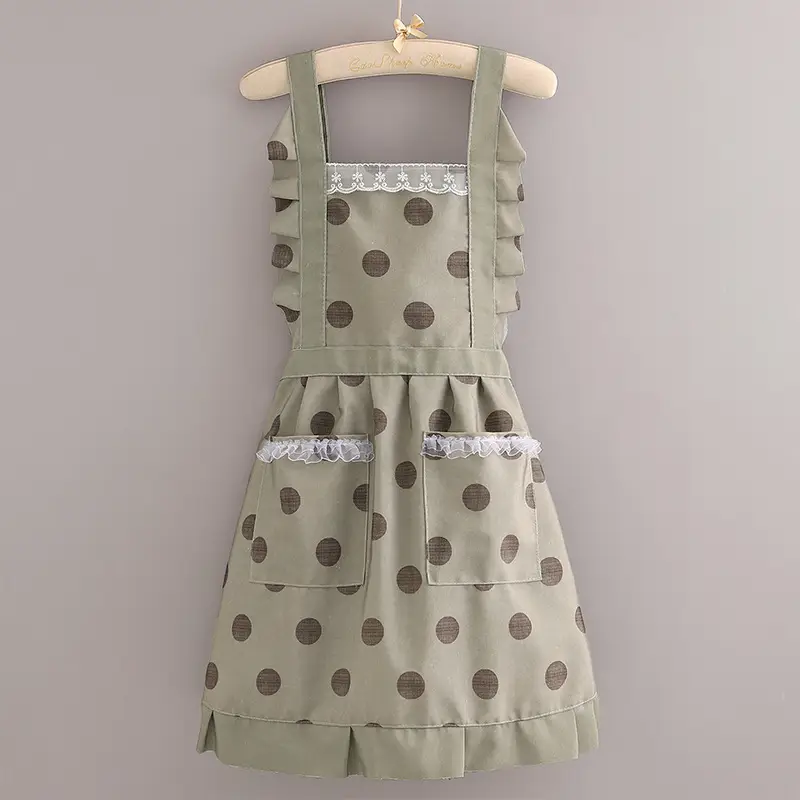 Women's Heart Print Kitchen Apron Black Beige