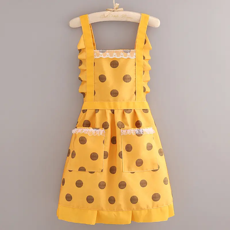Women's Heart Print Kitchen Apron Black Beige