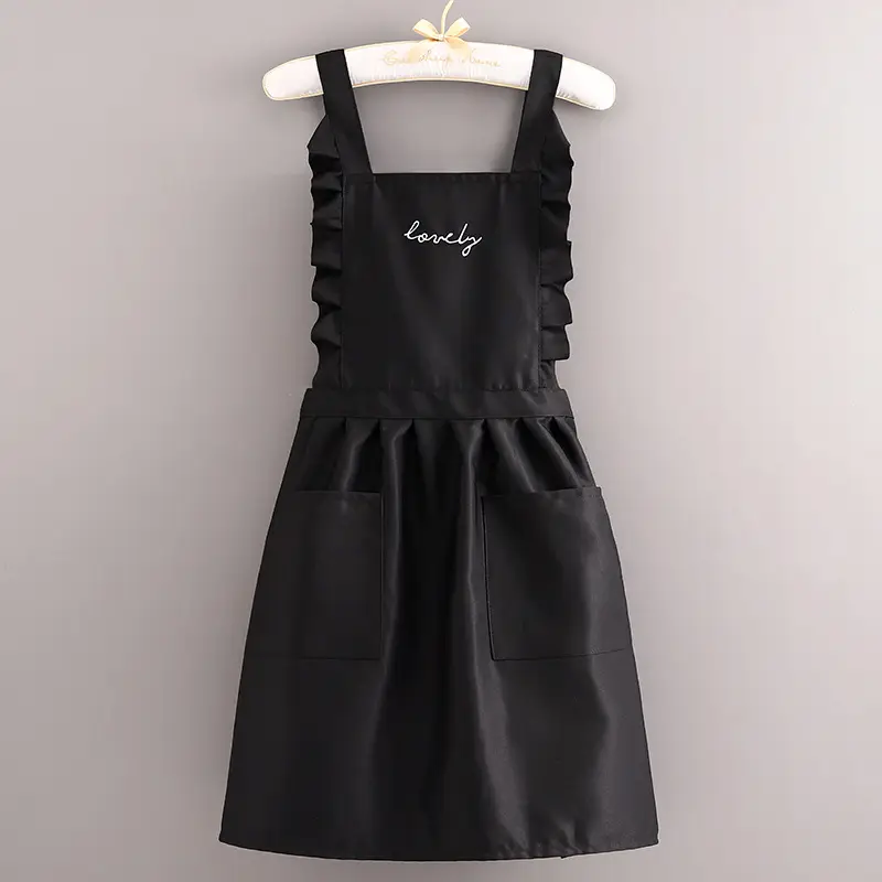 Women's Heart Print Kitchen Apron Black Beige