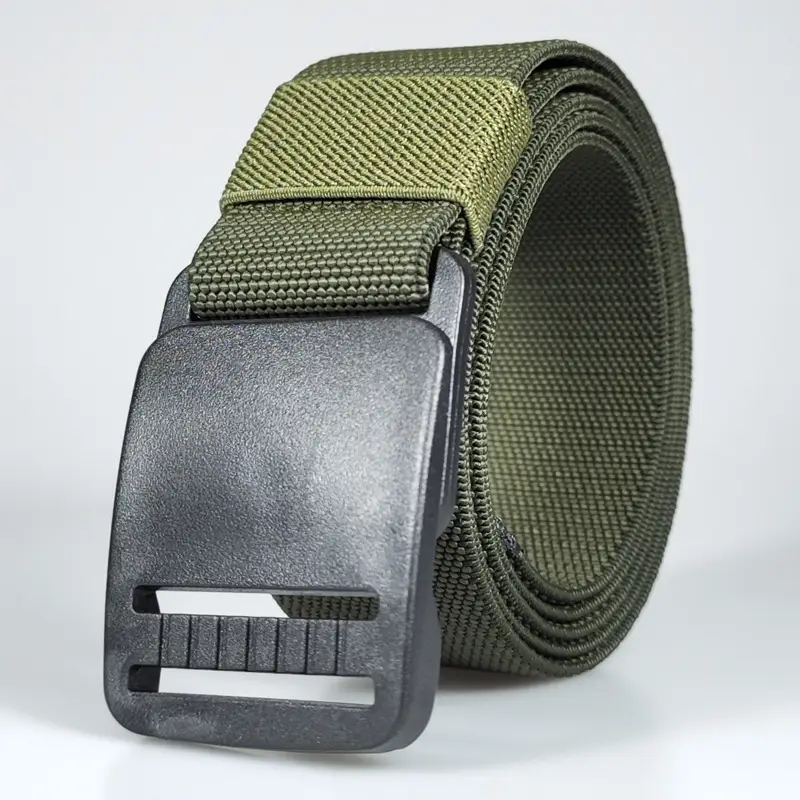 Men's Thick Elastic Belt with Plastic Buckle & Canvas Strap