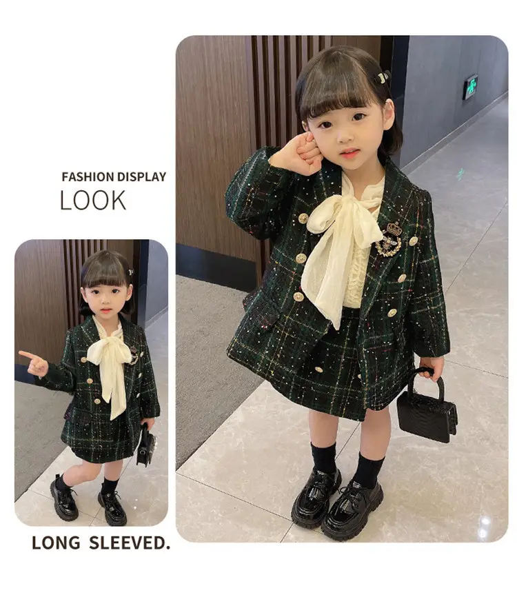 Girls Kids 2-Piece Skirt Suit British Preppy 2025 - Image 3