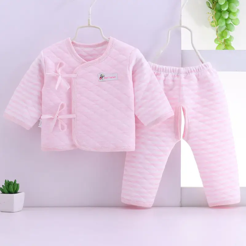 Newborn Lace-up Underwear Set Pink Striped - Image 2