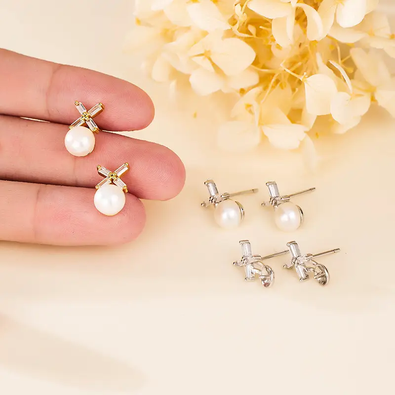 Korean Version 2021 Freshwater Pearl Flower Stud Earrings with Rhinestones for Women - Image 2
