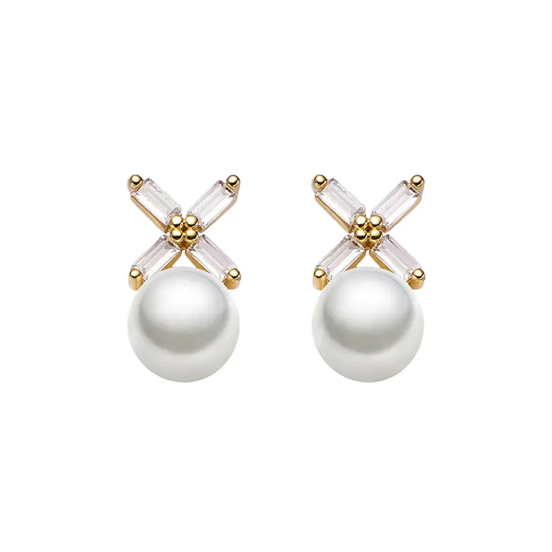 Korean Version 2021 Freshwater Pearl Flower Stud Earrings with Rhinestones for Women - Image 5