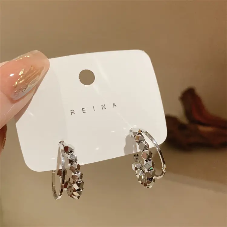 Korea Metal Broken Silver Earrings 2022 - Image 2