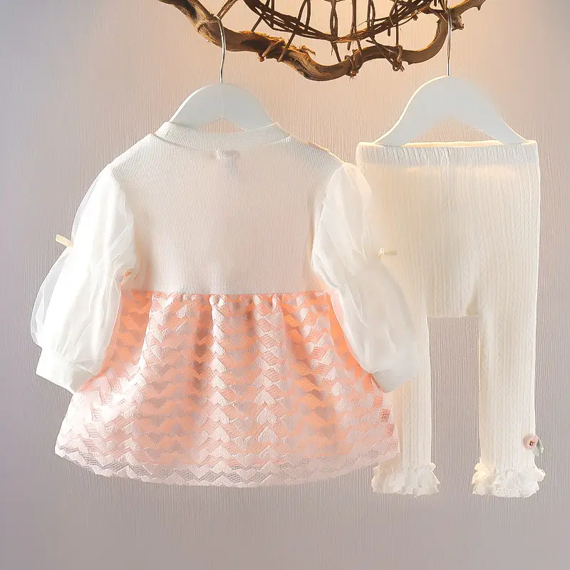 Spring Baby Skirt Set White Orange Puff Sleeve