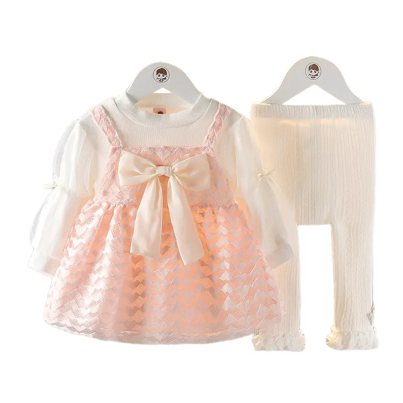 Spring Baby Skirt Set White Orange Puff Sleeve