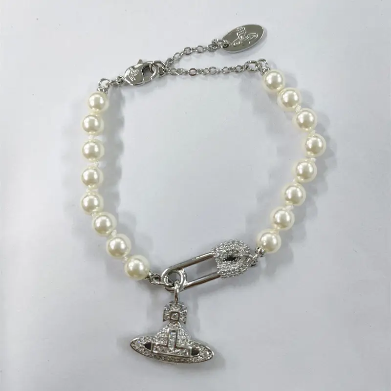 European American Diamond Planet Pearl Pin Bracelet for Women