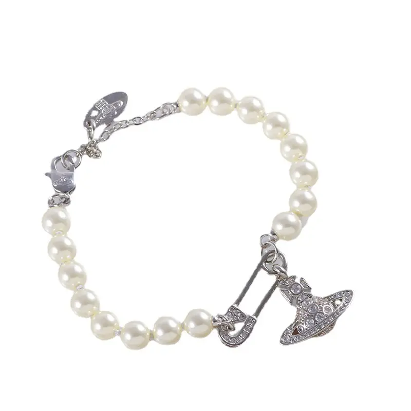European American Diamond Planet Pearl Pin Bracelet for Women
