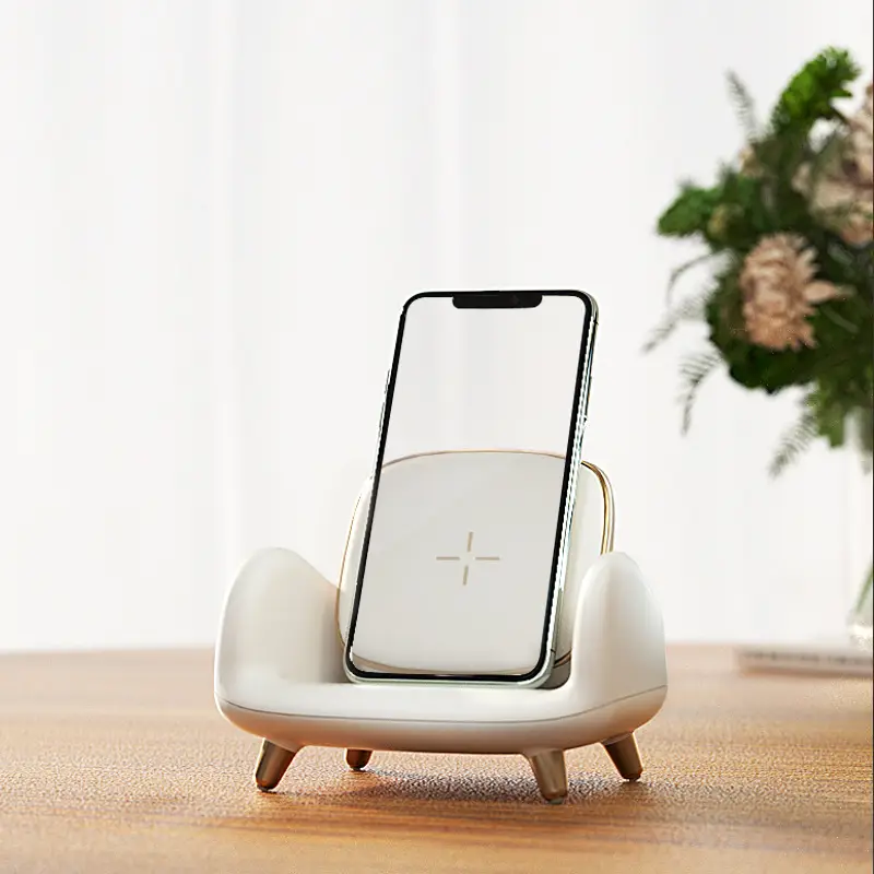 Modern White Wireless Charging Sofa Chair with Gold Accents