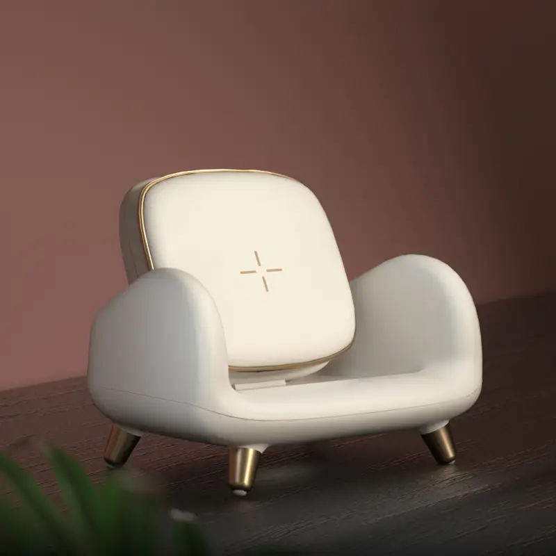 Modern White Wireless Charging Sofa Chair with Gold Accents
