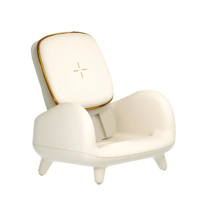 Modern White Wireless Charging Sofa Chair with Gold Accents