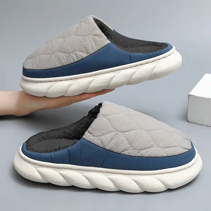 Men's Down-Fit Cotton Slippers Autumn and Winter Indoor Home Non-Slip Thick Bottom Large Size Waterproof Cotton Slippers for Men - Image 6