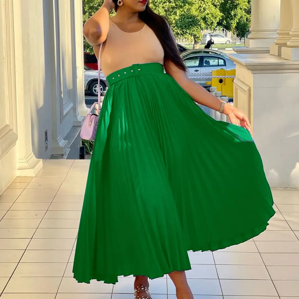 White Pleated High Waist Skirt Set for Women