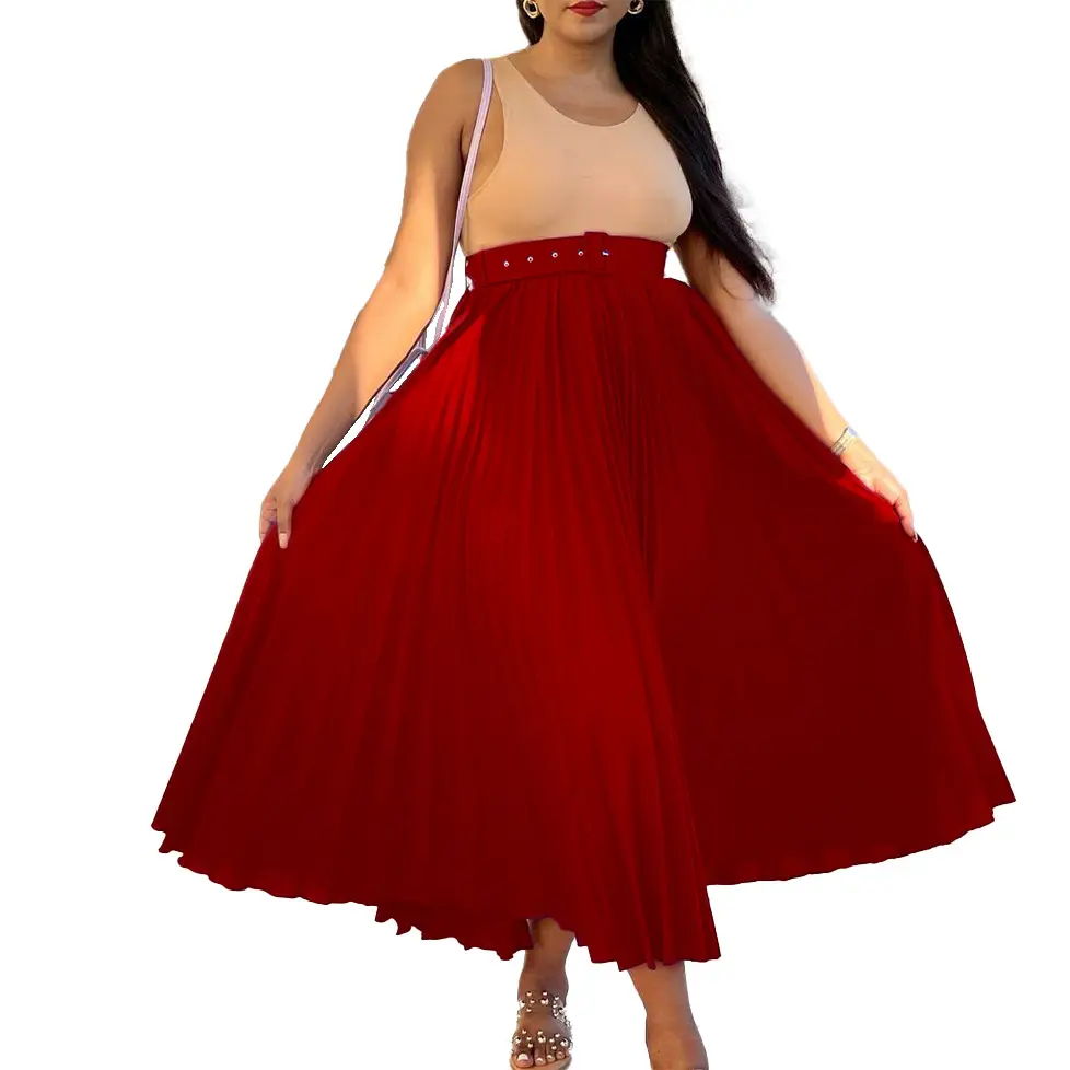 White Pleated High Waist Skirt Set for Women