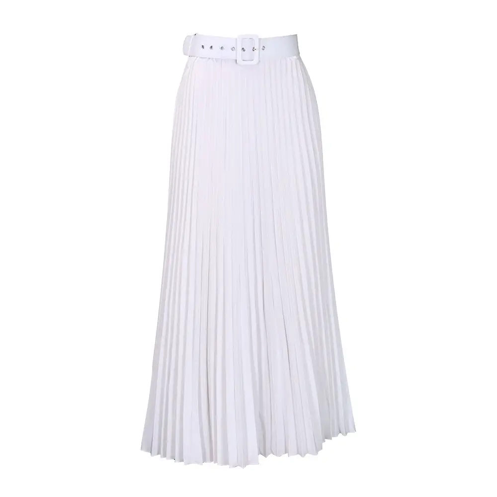 White Pleated High Waist Skirt Set for Women