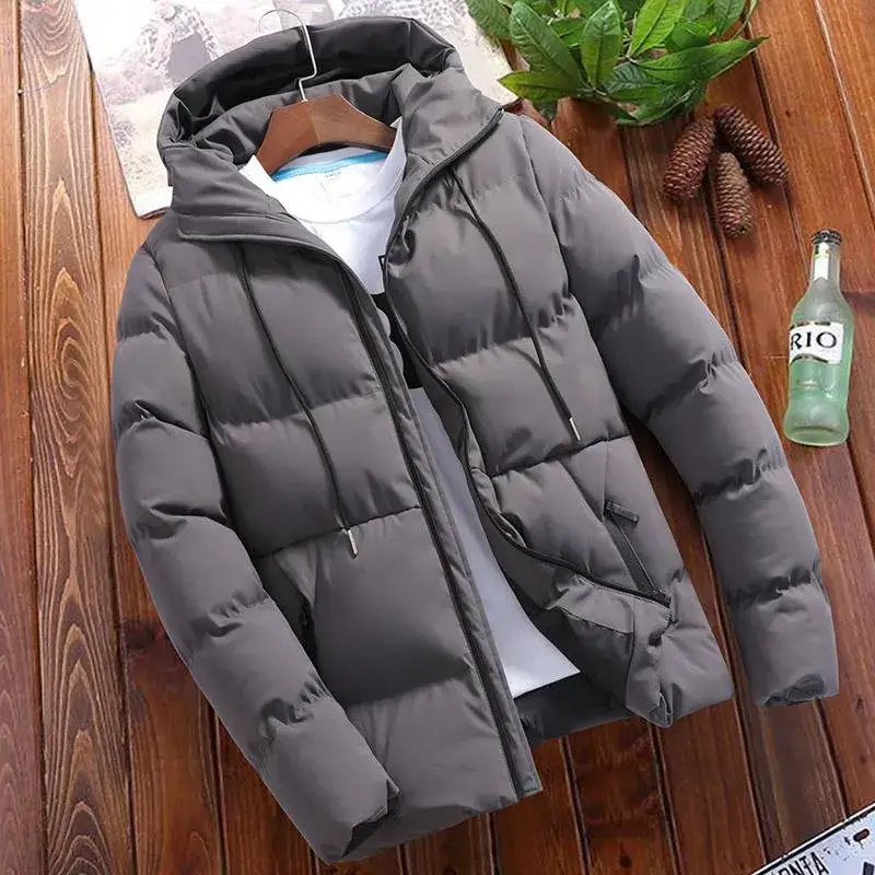 Men's Black Hooded Cotton Padded Winter Coat