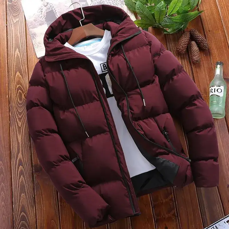 Men's Black Hooded Cotton Padded Winter Coat