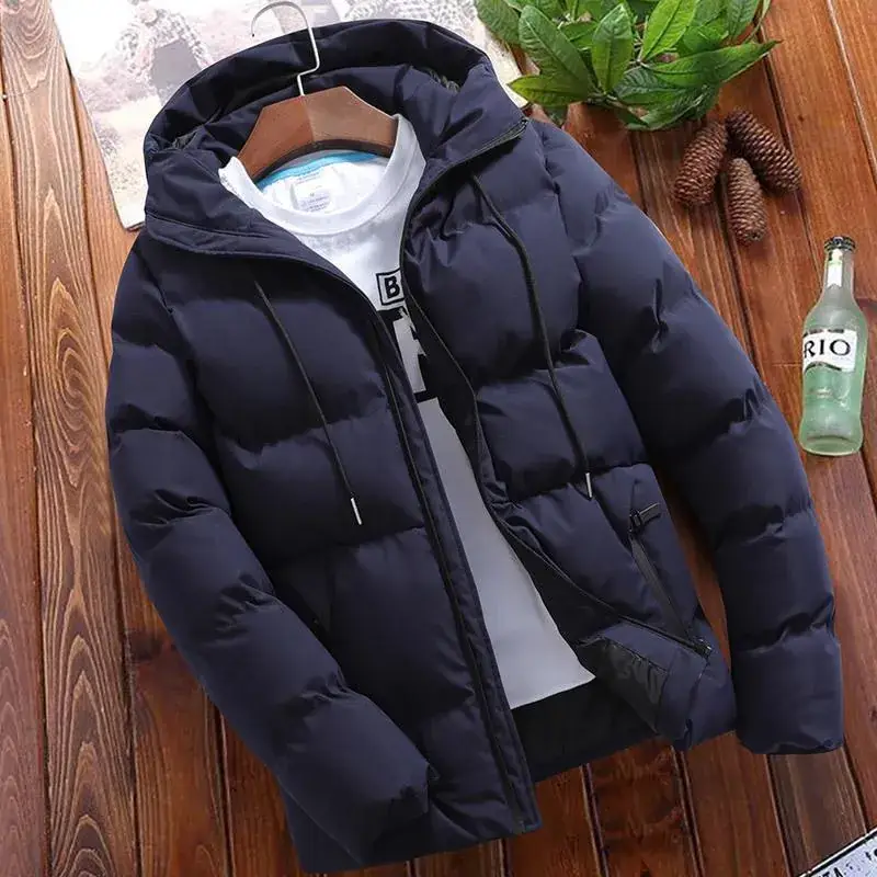 Men's Black Hooded Cotton Padded Winter Coat