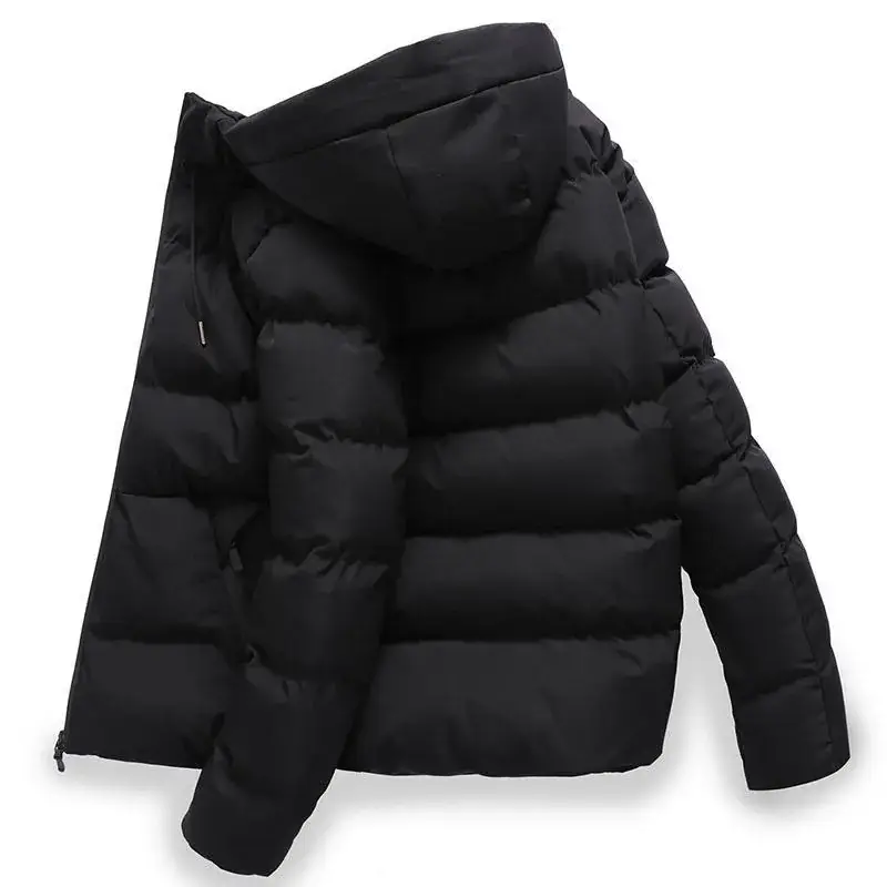 Men's Black Hooded Cotton Padded Winter Coat
