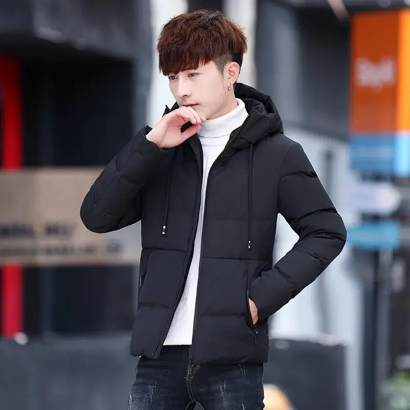 Men's Black Hooded Cotton Padded Winter Coat