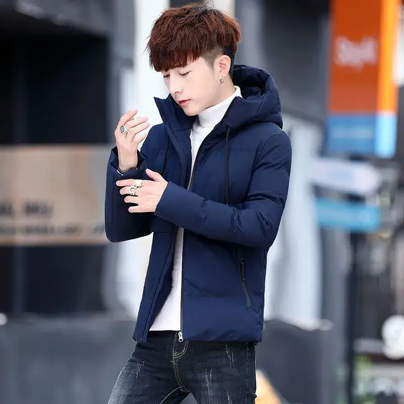 Men's Black Hooded Cotton Padded Winter Coat