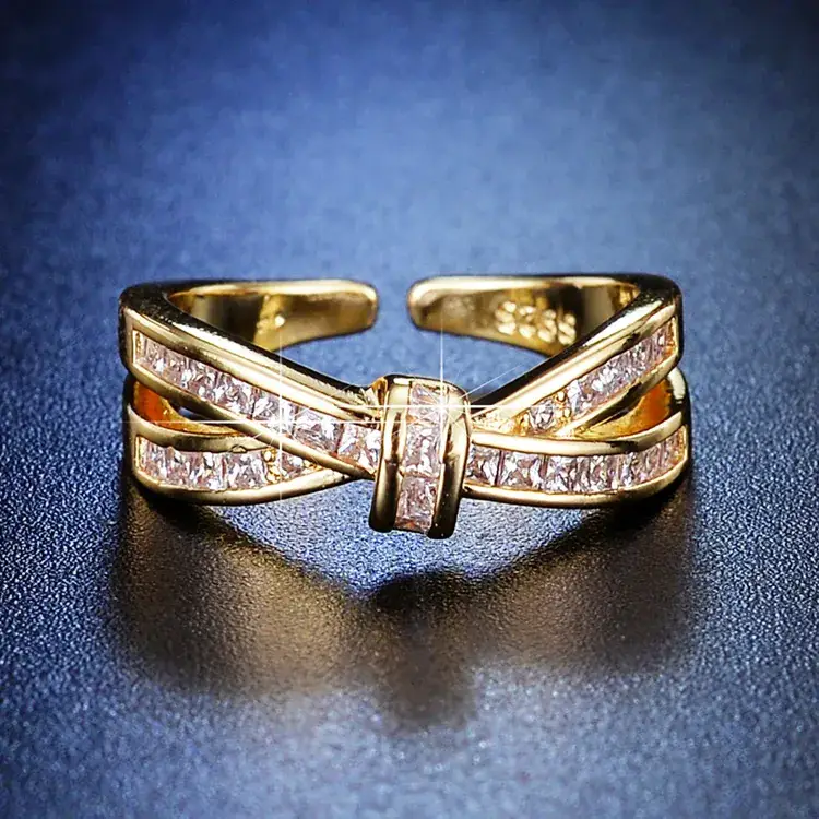 Gold Cross Open Ring with Flash Diamond for Women - Image 3
