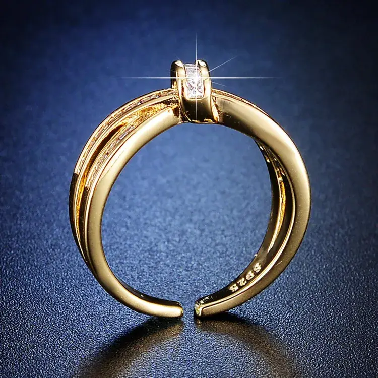 Gold Cross Open Ring with Flash Diamond for Women - Image 5
