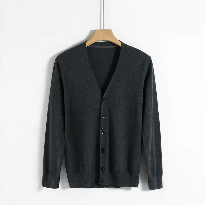 Men's Grey Knit Cardigan No Pocket All Match - Image 6