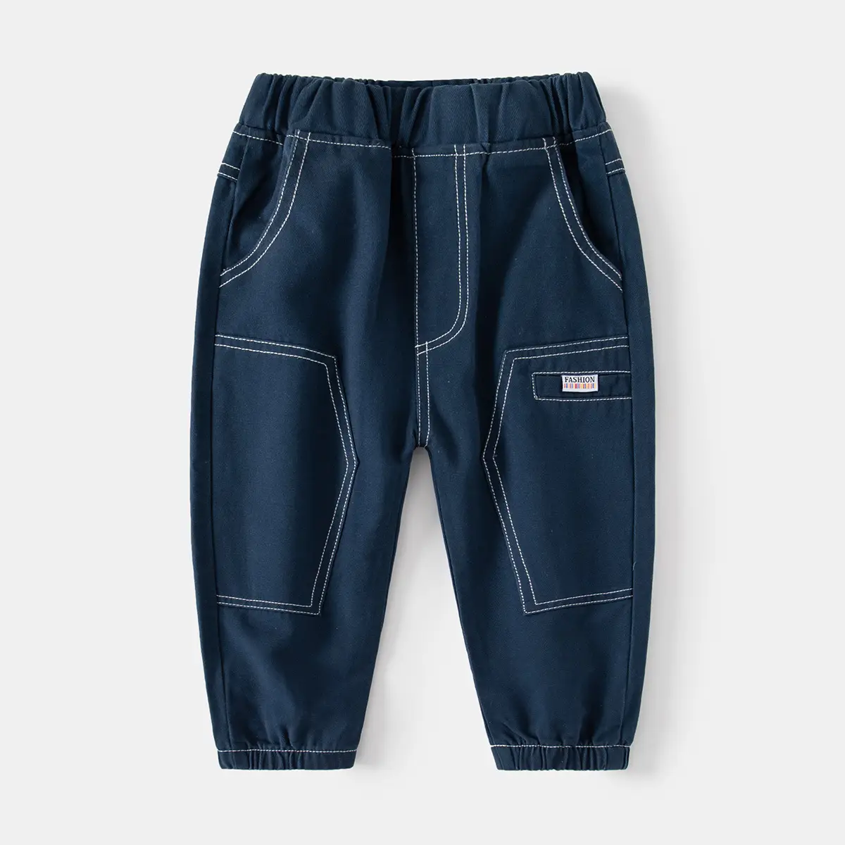Kids Cotton Pocket Pants Navy Blue Korean Style