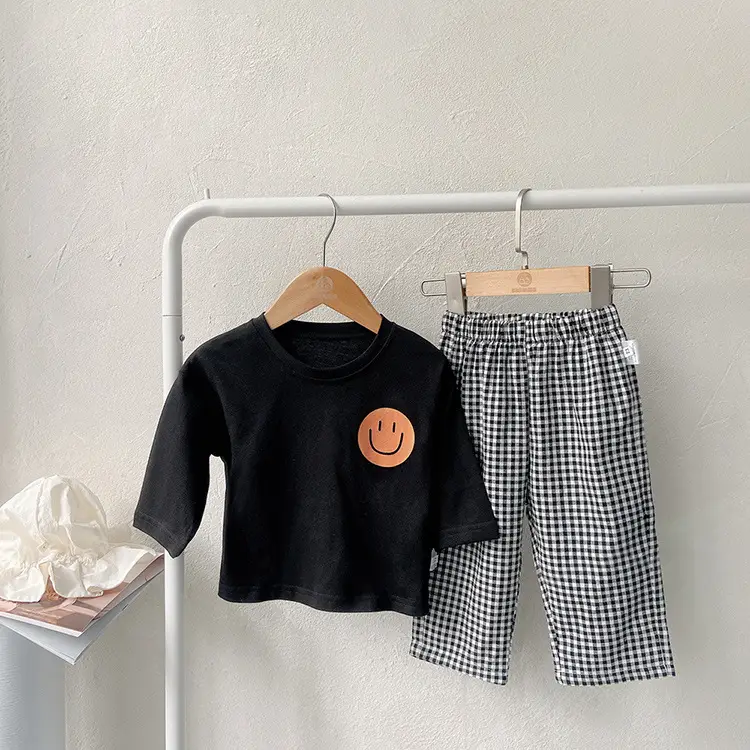 2026 Autumn Boys Smiley Face Plaid Pants Suit - Image 4