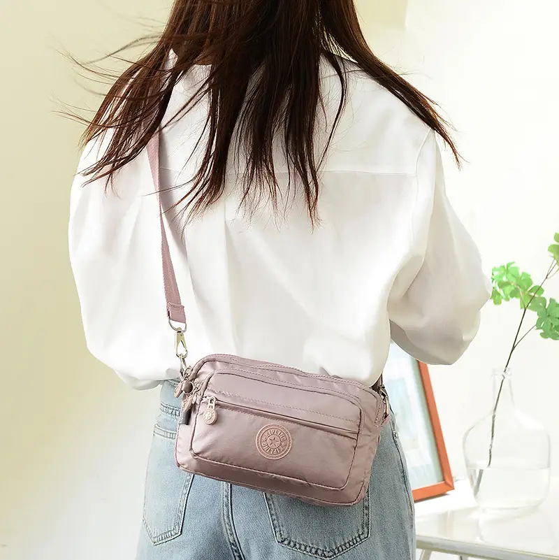 Women's Black Nylon Shoulder Messenger Bag with Waist Buckle - Image 8