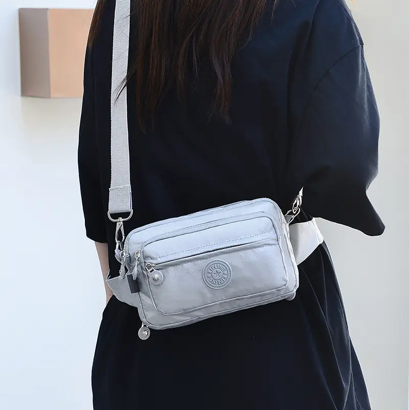 Women's Black Nylon Shoulder Messenger Bag with Waist Buckle - Image 9