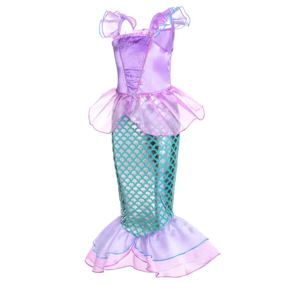 Girls Mermaid Dress Purple Aqua Fishtail Halloween Cosplay - Image 9