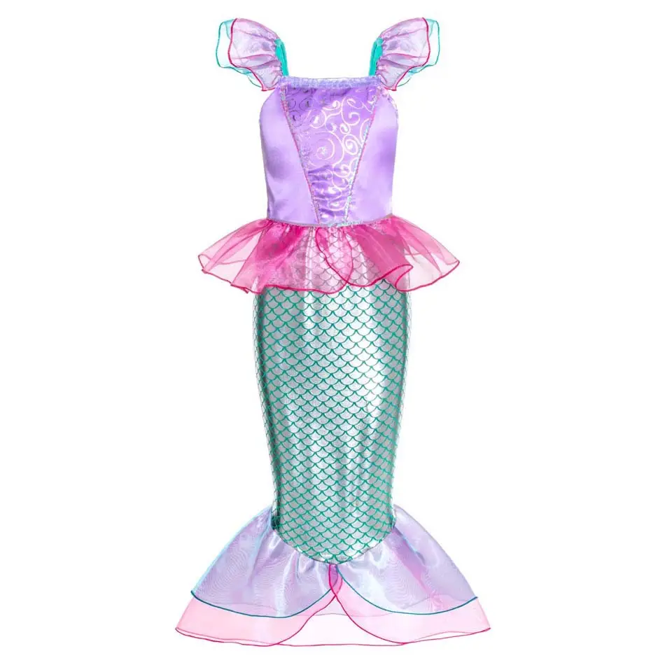 Girls Mermaid Dress Purple Aqua Fishtail Halloween Cosplay - Image 2