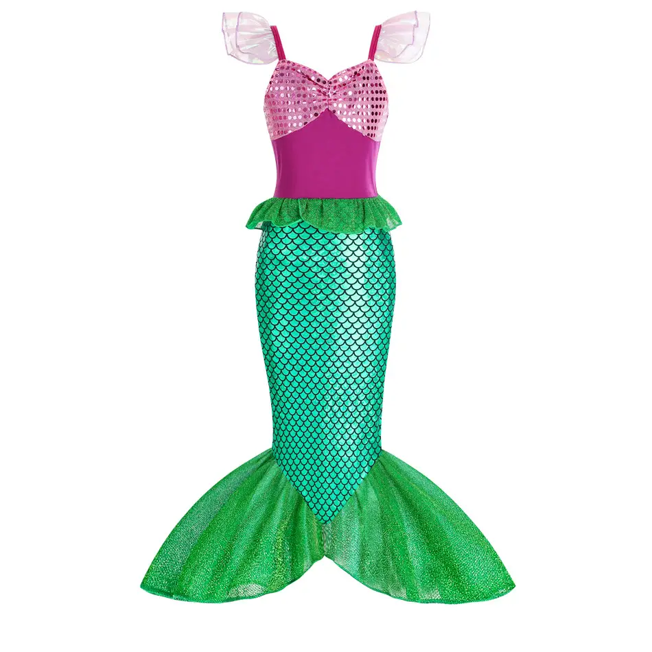 Girls Mermaid Dress Purple Aqua Fishtail Halloween Cosplay - Image 3