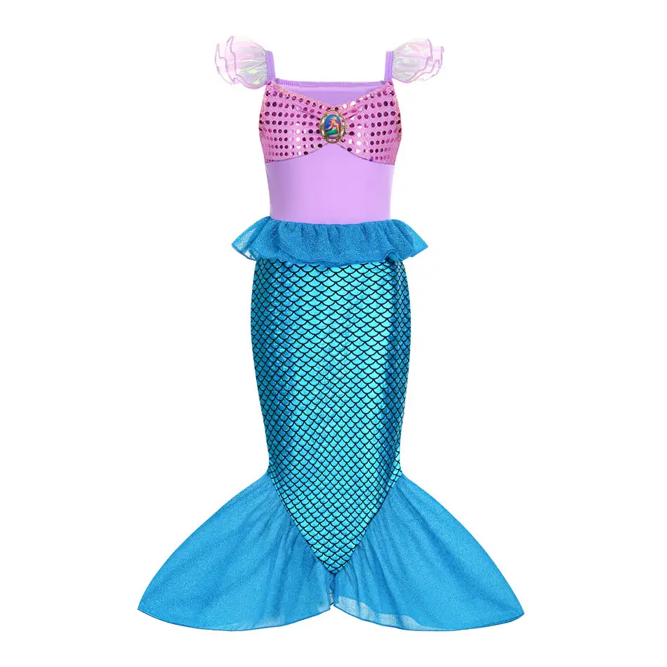 Girls Mermaid Dress Purple Aqua Fishtail Halloween Cosplay - Image 4