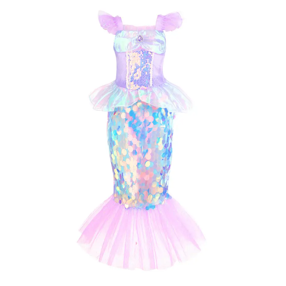 Girls Mermaid Dress Purple Aqua Fishtail Halloween Cosplay - Image 5