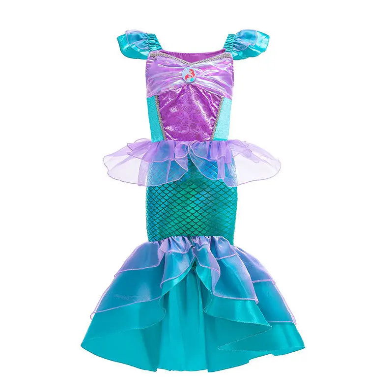 Girls Mermaid Dress Purple Aqua Fishtail Halloween Cosplay - Image 6